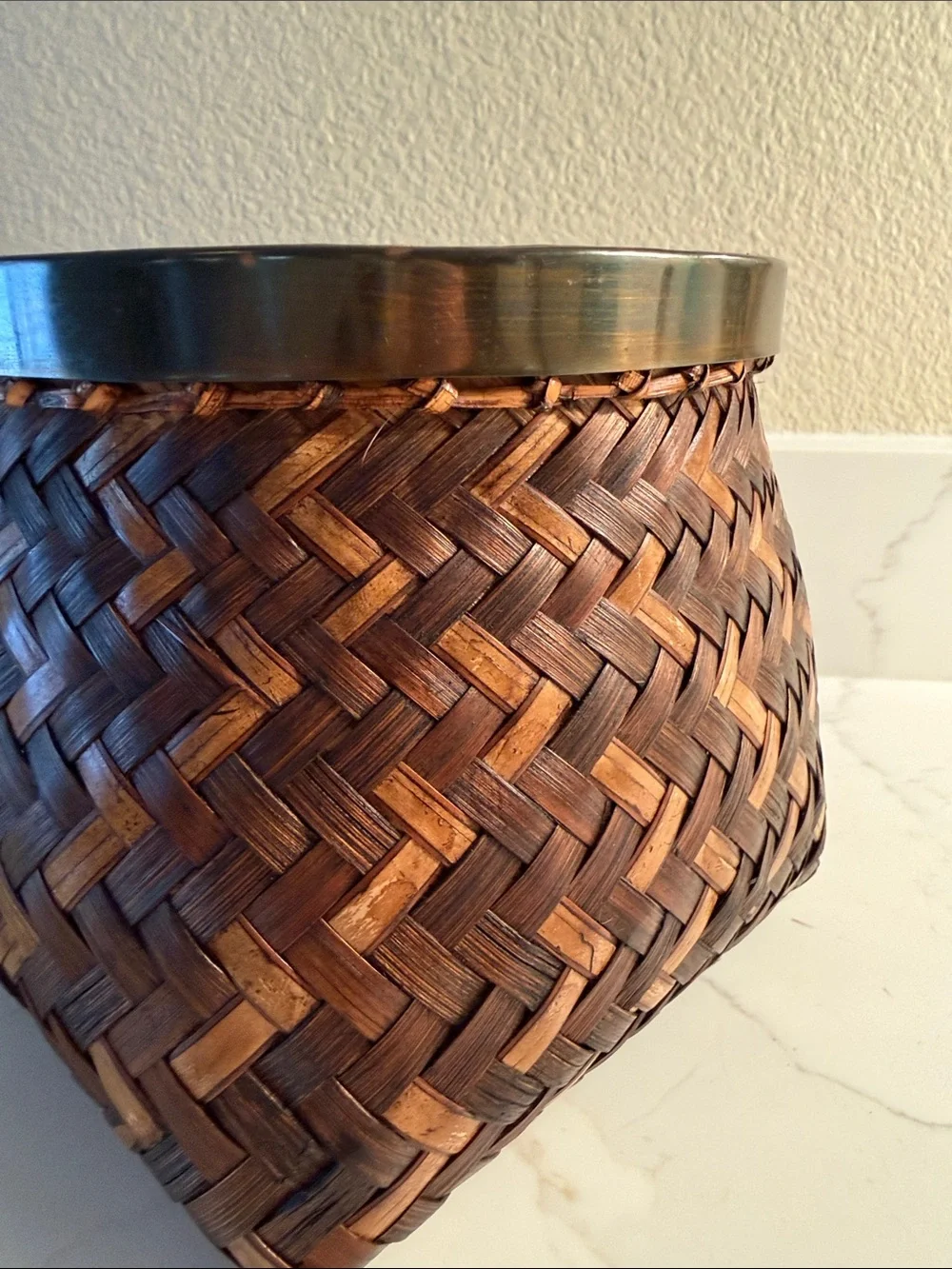 Vintage Japanese Style Wabi Sabi Basket with Metal Tim